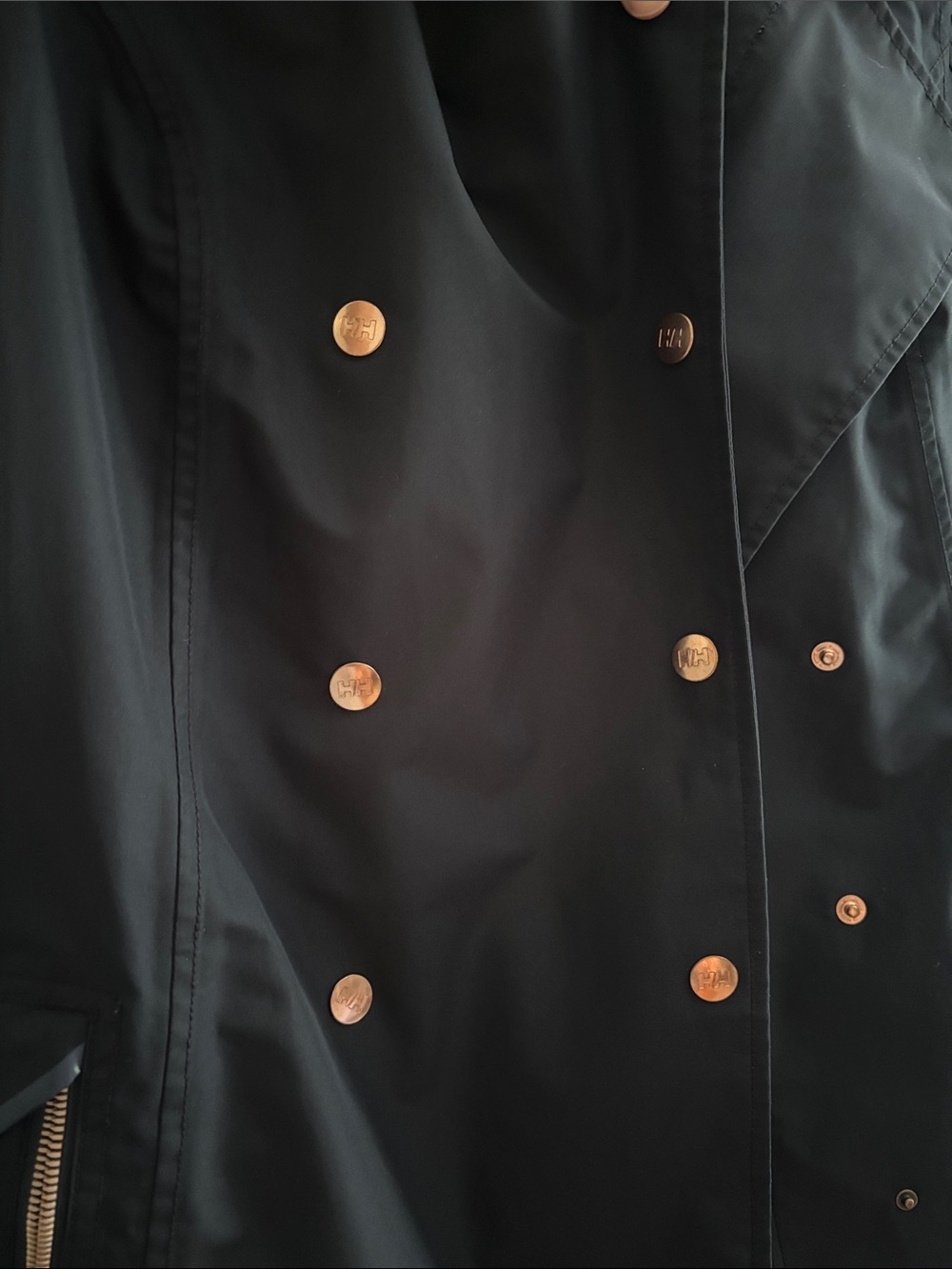 Women’s Helly Hansen Dark Navy Rain Trench Coat with Rose-Gold Accents. Size S - Picture 10 of 12